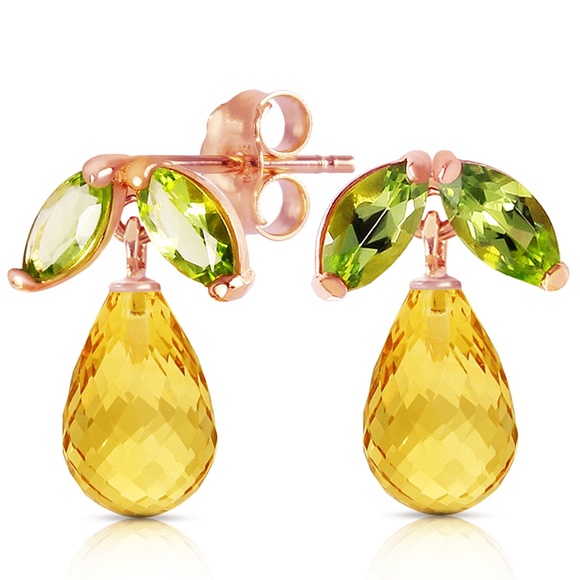 Galaxy Gold Products Jewelry - SOLID GOLD STUD EARRING WITH PERIDOTS & CITRINES